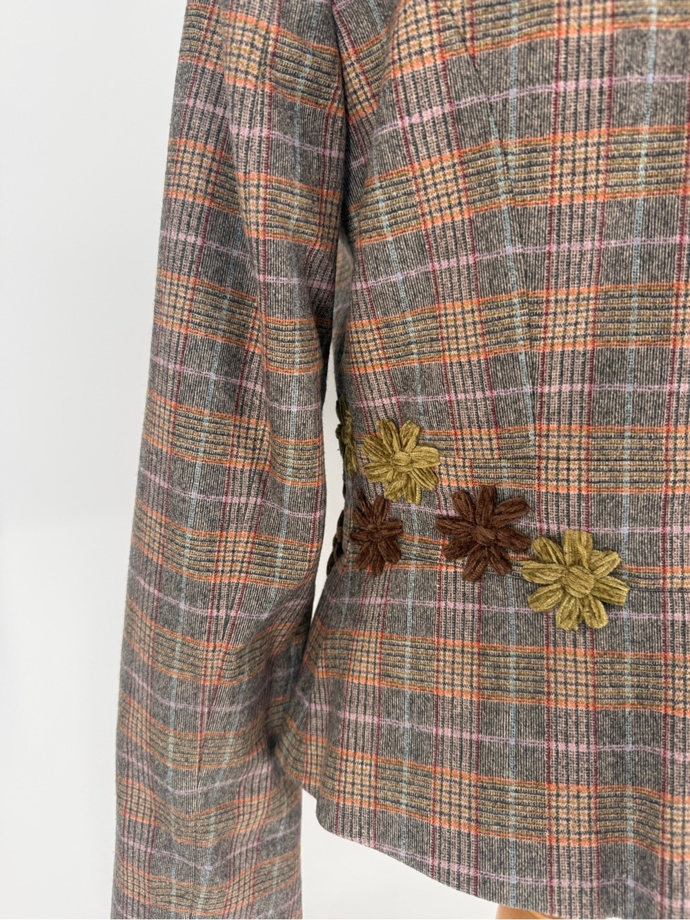 ETRO Plaid Floral-Appliqué Women's Blazer Jacket - Brown Multicolor sz44 - Picture 8 of 14